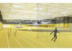 Skizze: Innenansicht der Leichtathletikhalle im Sportpark Ost (C) Behnisch Architekten