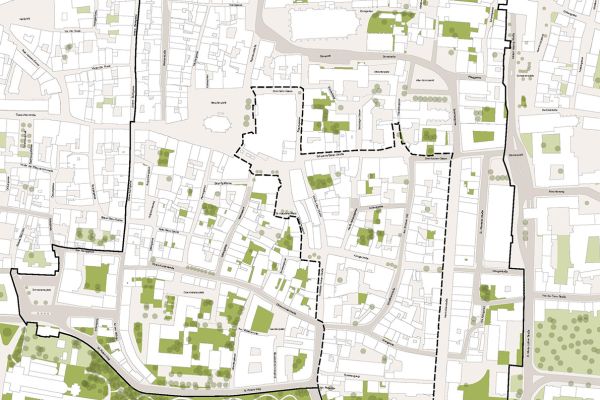 Plan - Dargestellt wird der Umgriff des Integrierten Stadtentwicklungskonzept für die zentrale Altstadt und der Bereich des Sanierungsgebietes Zentrale Fußgängerzone 