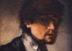 Tronie: Kleines Selbstporträt nach Rembrandt (Öl auf Holz, 14 x 12 cm, 2017) © Dorn Sebastian