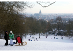 Fotografie - Kinder an verschneitem Schlittenberg (C) Bilddokumentation Stadt Regensburg