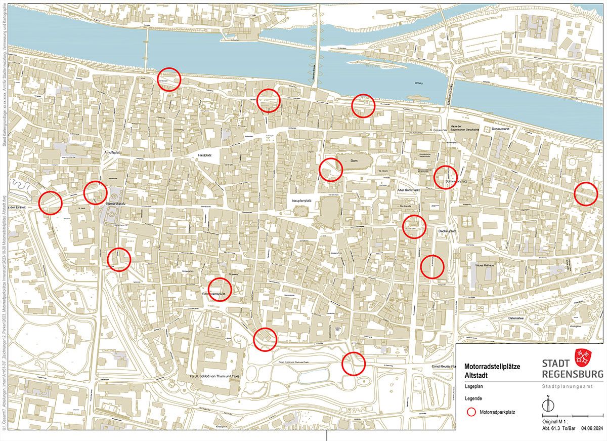 Stadtplan mit Motorradstellplätzen in der Altstadt