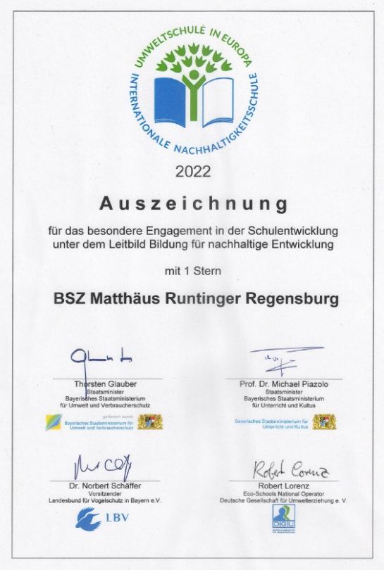 Umweltschule 2022-Urkunde