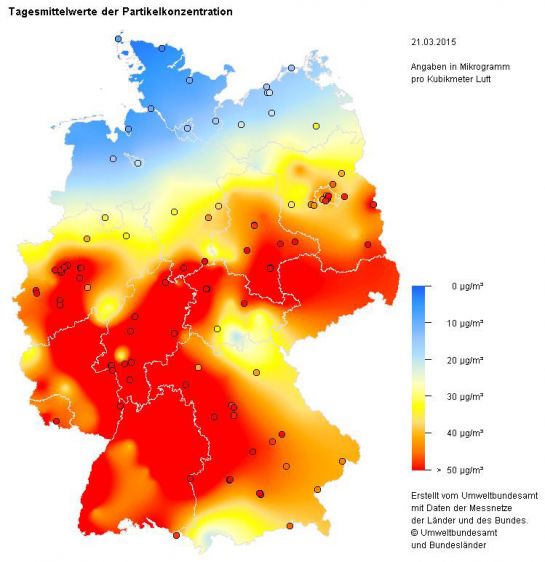 Tagesmittelwerte der Partikelkontration 21.3.2015