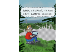Cartoon: Ein Mann sitzt mit Laptop auf Wiese vor ausgeschnittener Stadtkulisse: "Hoppla, ich glaube, ich habe eben Bamberg gelöscht.." (C) Rainer Demattio