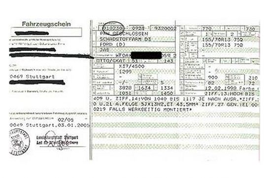 Feinstaub-Plakette -  Muster-Fahrzeugschein alt (C) Regierung der Oberpfalz