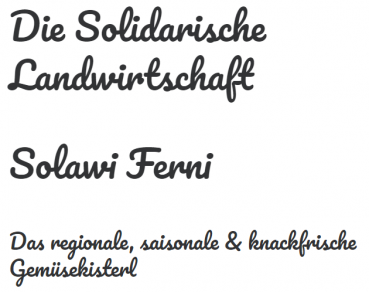 Logo der solidarischen Landwirtschaft Ferni. Schriftzug Solawi bestehend aus Gemüse