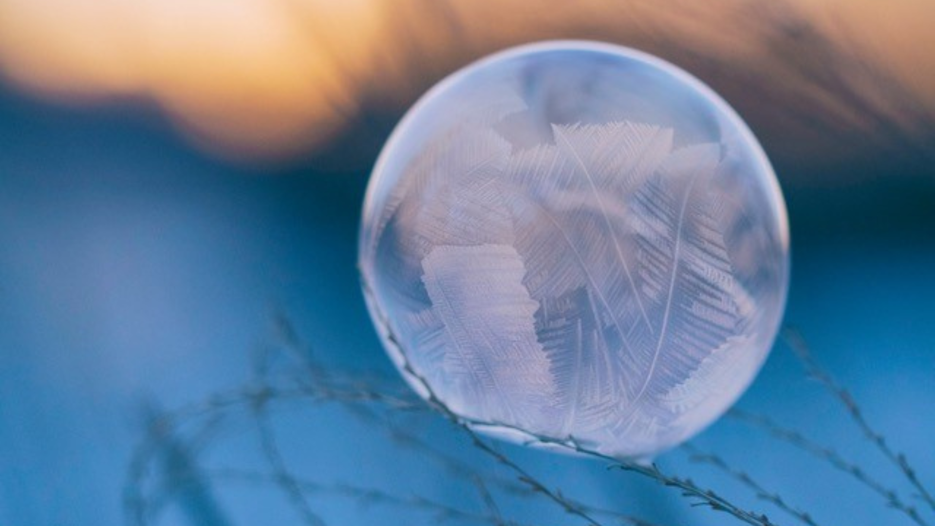 Auf dem Bild sieht man eine Kugel vor einer verschwommenen, ländlichen Wintergegend. 