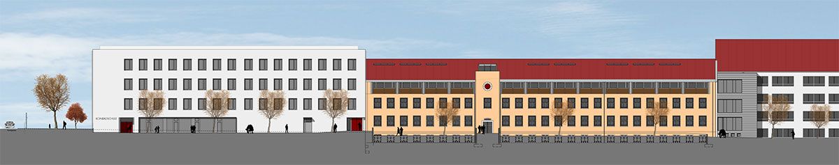 Zeichnung – Schule St. Konrad - Ansicht Süd, Gesamtansicht 