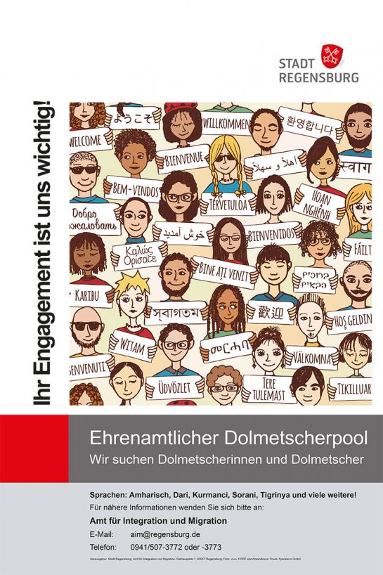 Ehrenamtliche Dolmetscher gesucht - Plakat (C) Amt für Integration und Migration, Stadt Regensburg
