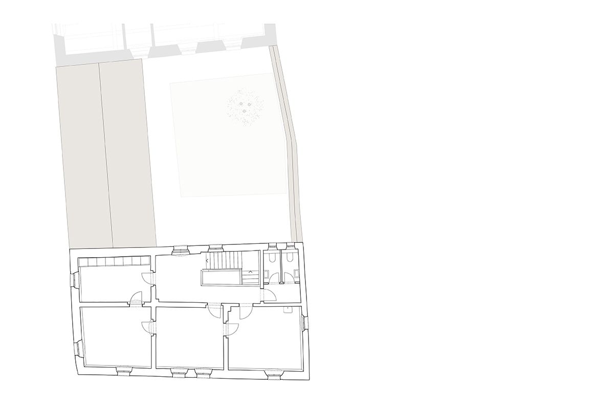 Plan - Dargestellt ist das Obergeschoss des Schreiberhauses vom St. Katharinenspital