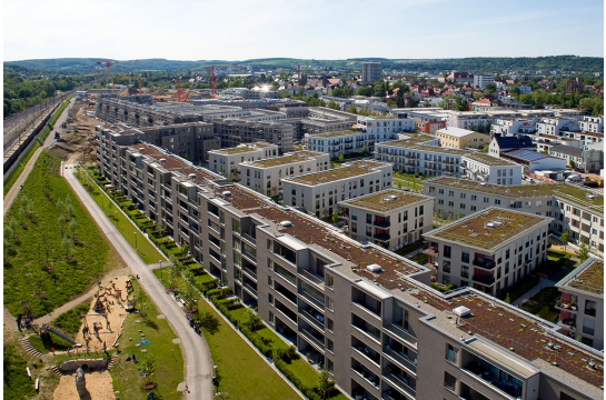 Fotografie aus der Vogelperspektive: Das Dörnbergviertel von oben