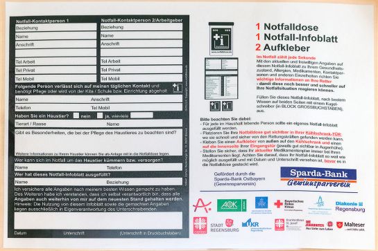Senioren - Notfalldose Infoblatt (C) Bilddokumentation Stadt Regensburg