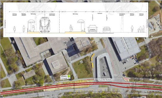 Grafik: Planungsausschnitt Universität-/OTH-Haltestelle