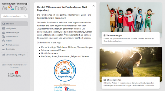 Screenshot der Familien-App (C) Stadt Regensburg
