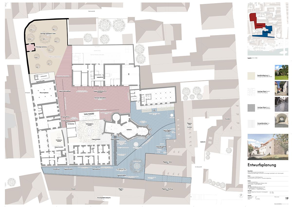 Plan - Abgebildet ist der Lageplan des St. Katharinenspitalgeländes gezeigt wird die Freianlagenplanung