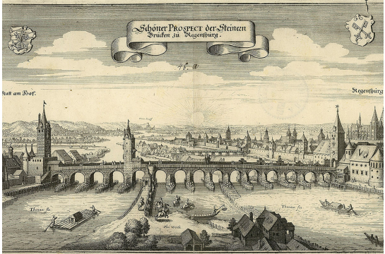 Themenbild Stadtgeschichte - Merian-Stich der Steinernen Brücke