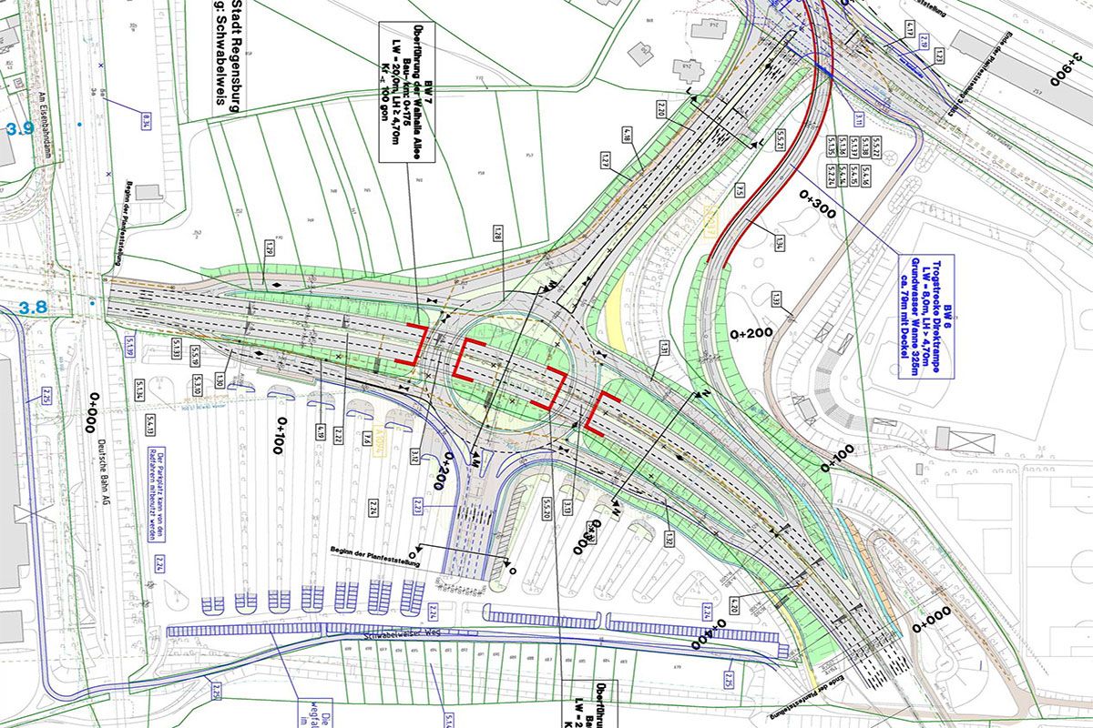 Ausschnitt einer Straßenplanung, Walhalla-Allee/ Odessaring, Sehlhoff GmbH