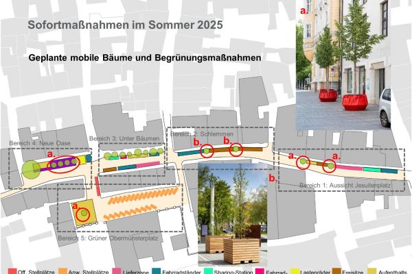 Grafik: Übersicht über die geplanten Sofortmaßnahmen in der Obermünsterstraße ab Mai 2025