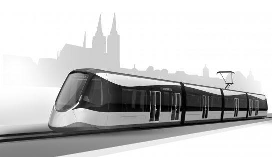 Grafik: Entwurf der neuen Stadtbahn in schwarz-weiß