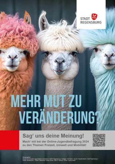 Bunte Lamas auf dem Plaket für die Jugendbefragung 2024 