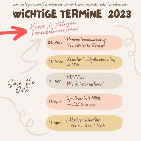 Wichtige Betreuer*innen-Termine März bis April vom Amt für kommunale Jugendarbeit (C) Stadt Regensburg, Michaela Schindler