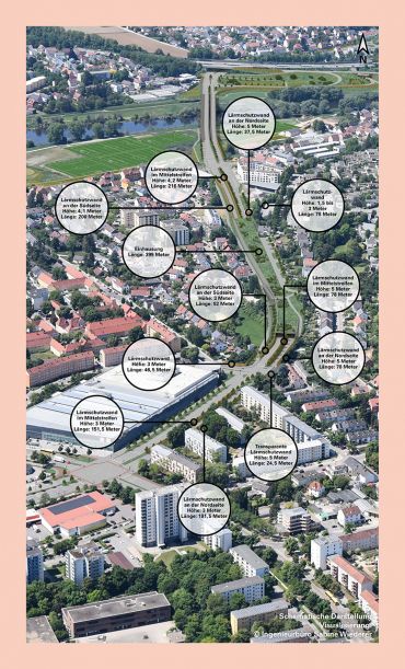 Visualisierung: Lärmschutz  in der neu geplanten Nordgaustraße