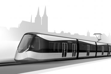 Grafik (schwarz-weiß): Entwurf der neuen Stadtbahn.