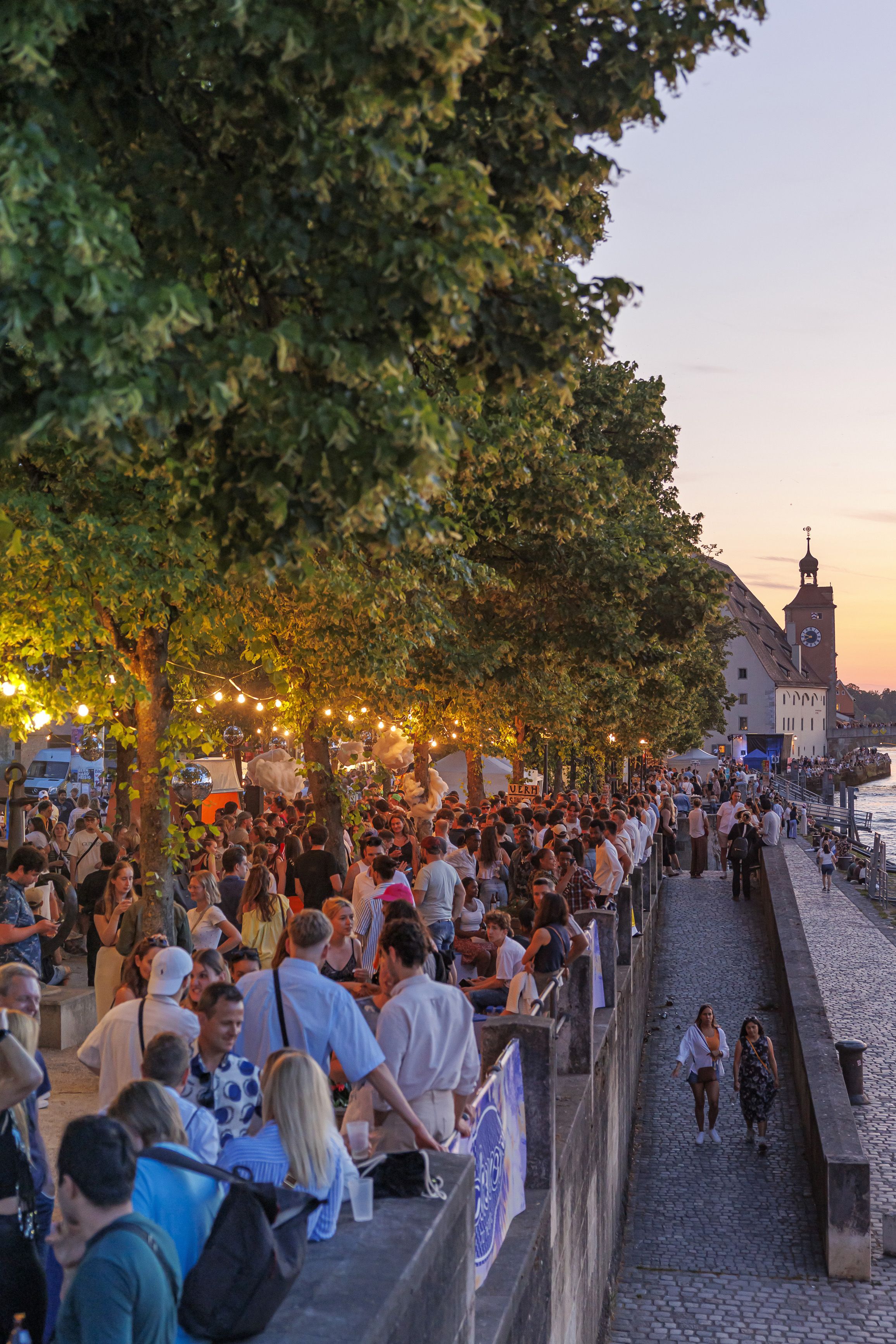 Feiernde Menschen an Donauufer 