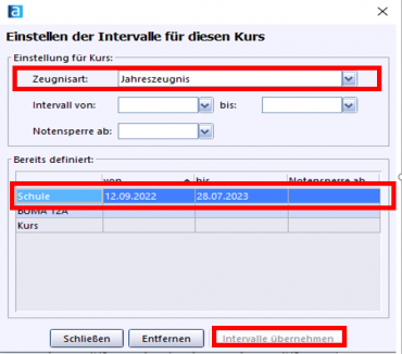 ASV-NoMo4-Intervall einstellen für Kurs