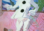 "Waggie als Clown mit Fischottern" 1970, Mischtechnik auf Leinwand, 190 x 105 cm © Schmid M.A. Emanuel