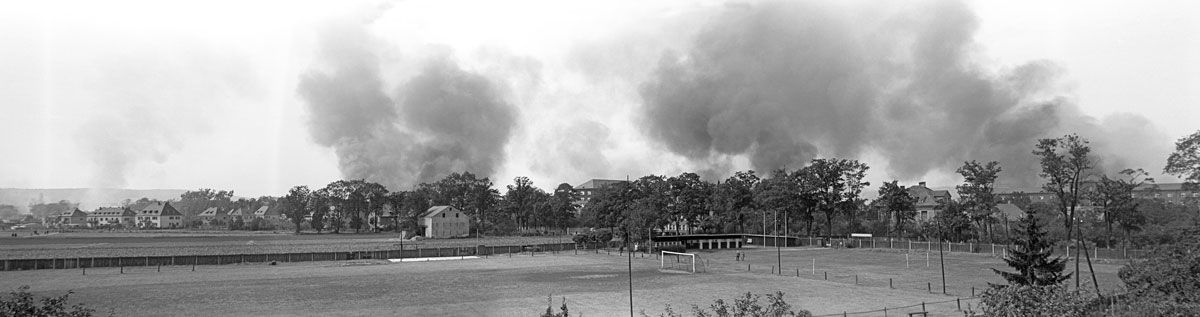 Fotografie: Blick von der Margaretenau auf die Prüfeninger Straße: Brände im mittleren Westen