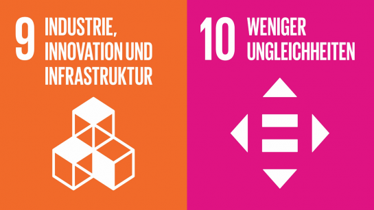 Zugehörige SDG zum Projekt Inklusives Welterbe: SDG 9 Industrie, Innovation und Infrastruktur; SDG 10  Weniger Ungleichheiten