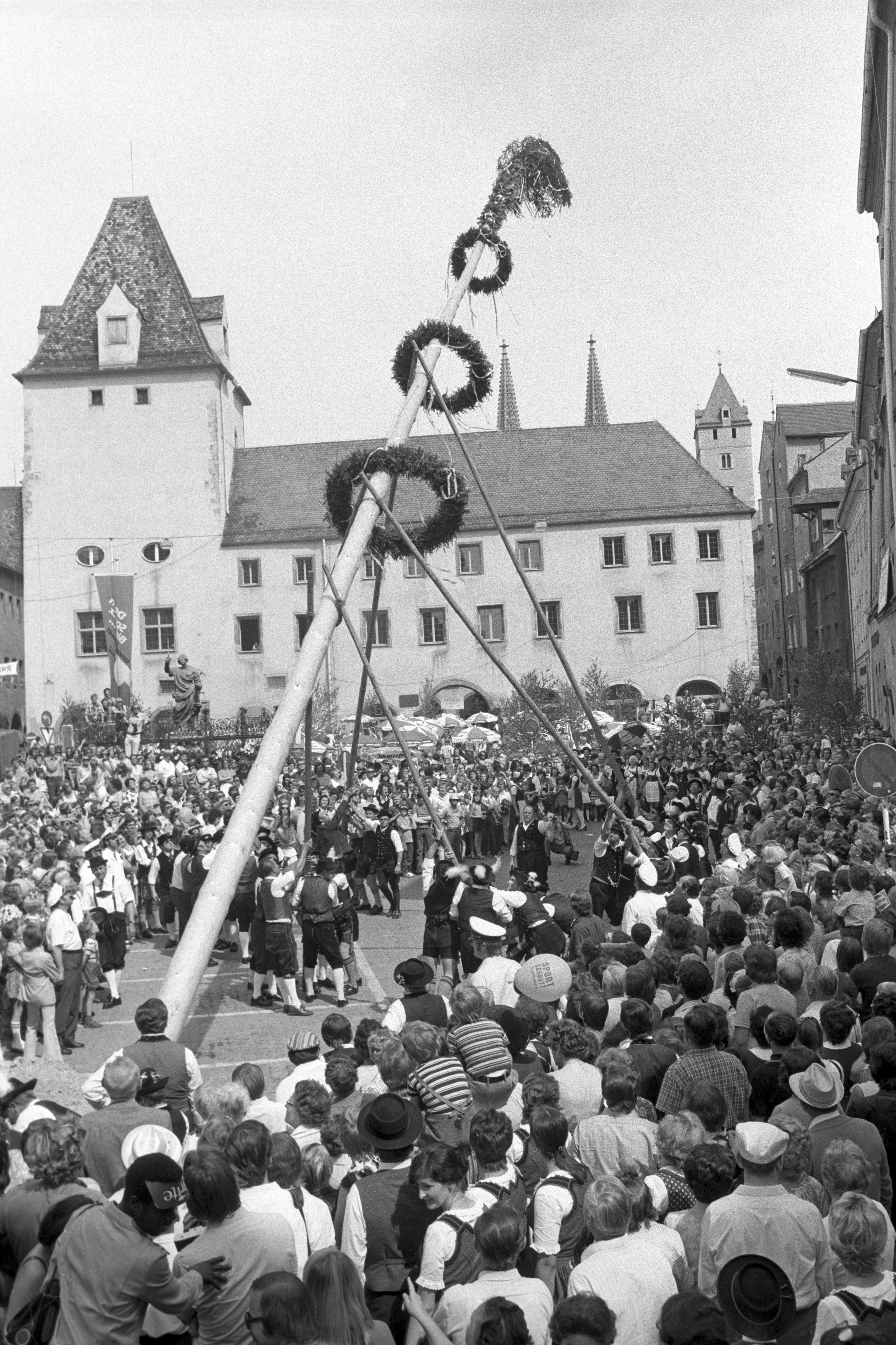 Fotografie: Aufstellen eines Maibaums auf dem Haidplatz