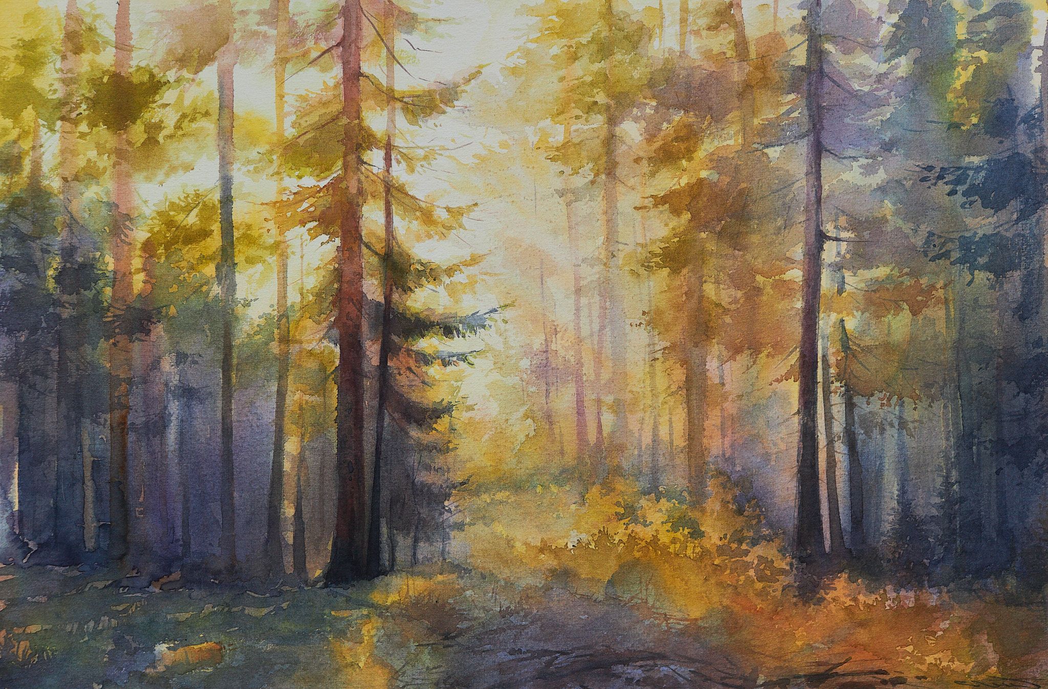 Aquarell Wald von Serhii Hoshko
