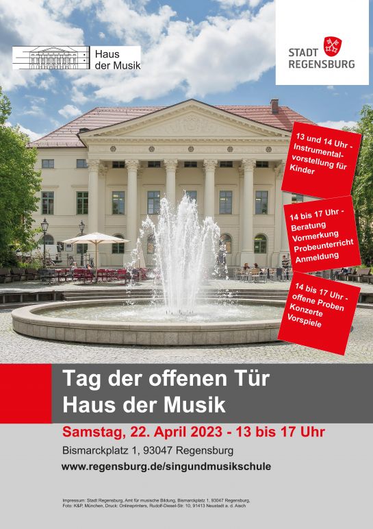 Tag der offenen Tür am Samstag, den 22.04.23 von 13 bis 17 Uhr im Haus der Musik am Bismarckplatz 1  (C) Amt für musische Bildung 