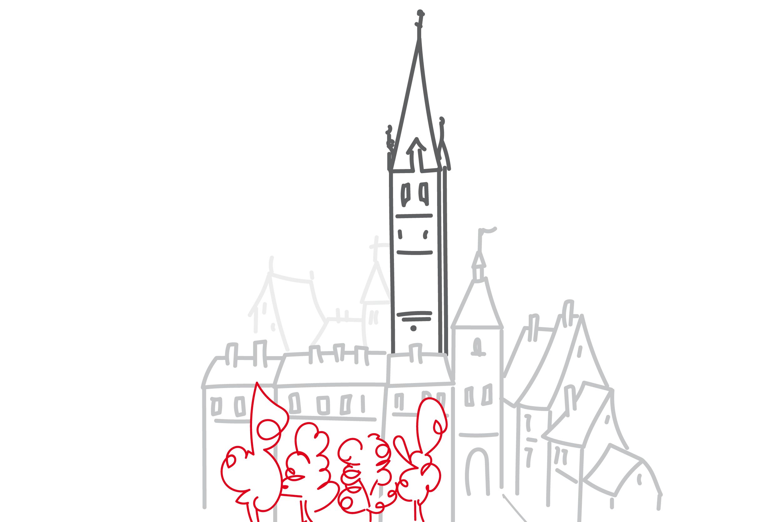 Grafik: Turm in Stadtgebilde