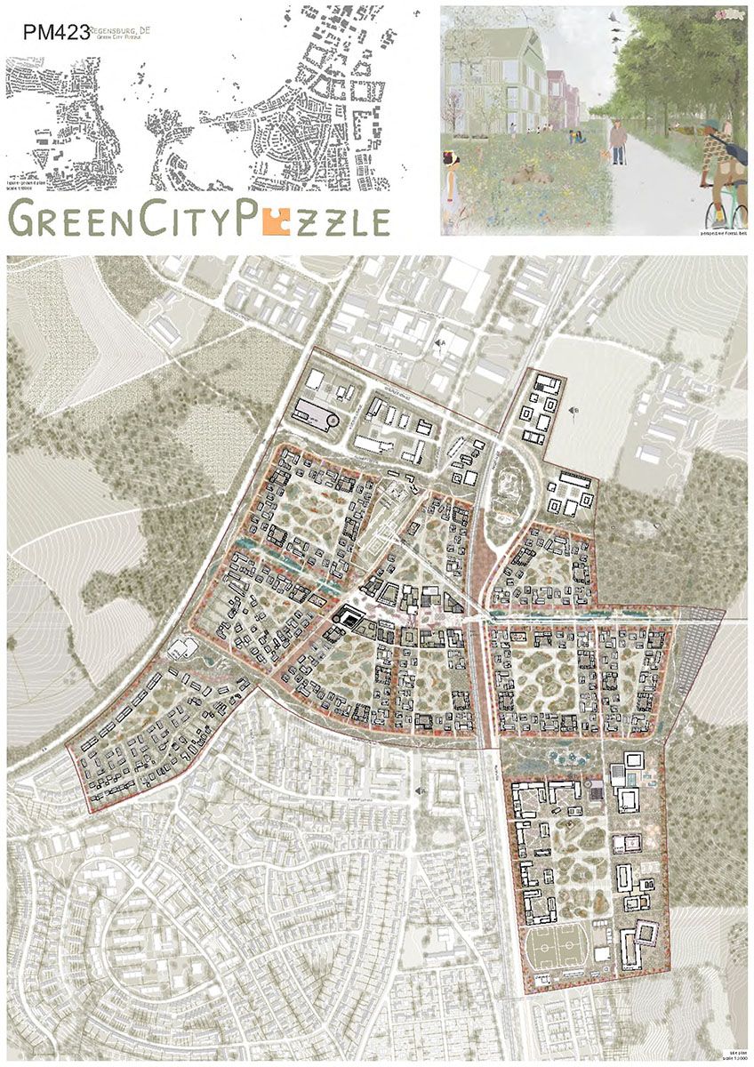 Planungs- und Architekturwettbewerb EUROPAN E18 - Board 1 GreenCityPuzzle