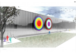 Wettbewerb Kunst Zentraldepot - Präsentationsplan - Fassade - Ansicht mit kreisförmigen farbigen Bildtafeln (C) Jan + Tim Edler, Berlin
