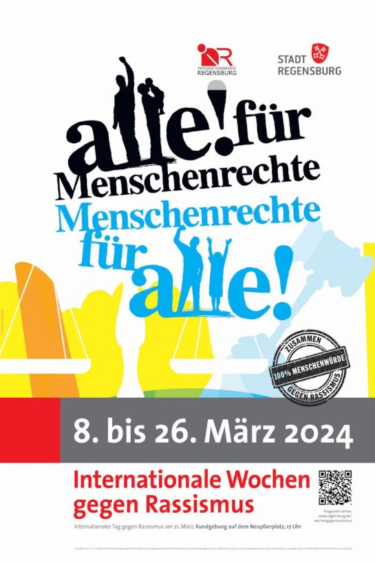 Plakat - Grafik und Text mit Infos zu den Internationalen Wochen gegen Rassismus 2024