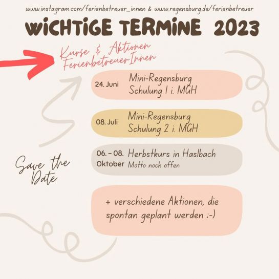 Wichtige Betreuer*innen-Termine Juni bis Oktober vom Amt für kommunale Jugendarbeit (C) Stadt Regensburg, Michaela Schindler