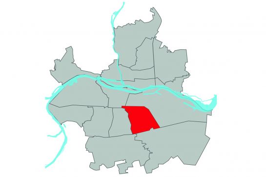 Grafik - Kartendarstellung der Regensburger Stadtteile, der Stadtteil Kasernenviertel ist rot hinterlegt, die restlichen Stadtteile sind weiß