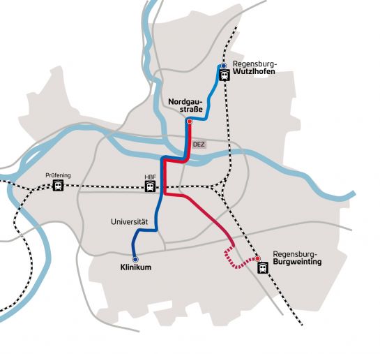 Grafik: Stadtplan Streckenführung (C) Stadt Regensburg