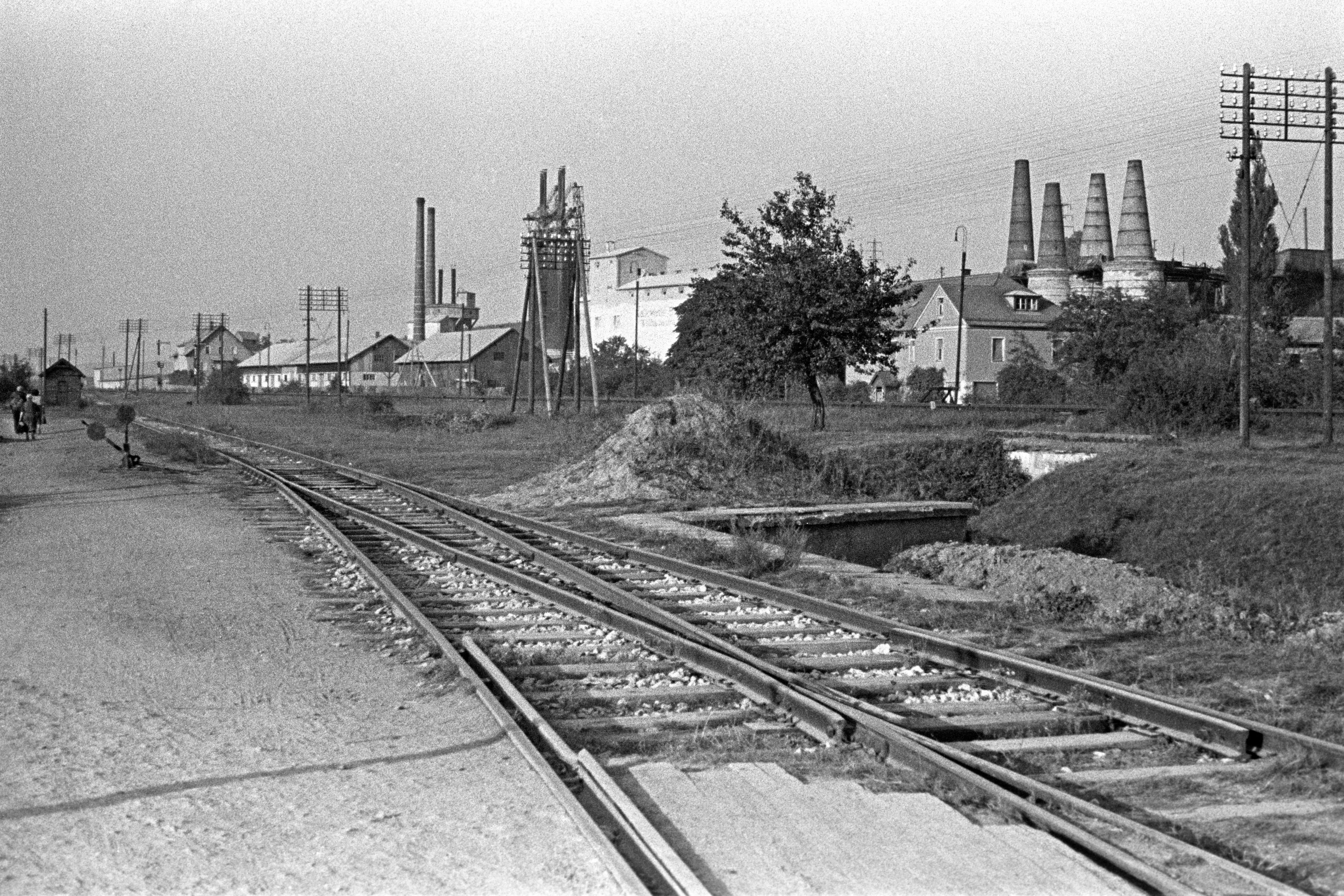 Fotografie: Blick von Bahn auf Walhalla-Kalkwerk 1947