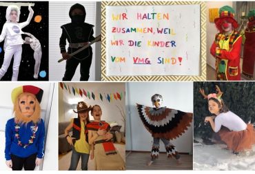 Fotografie – Collage; Schüler des VMG verkleidet beim Fasching daheim