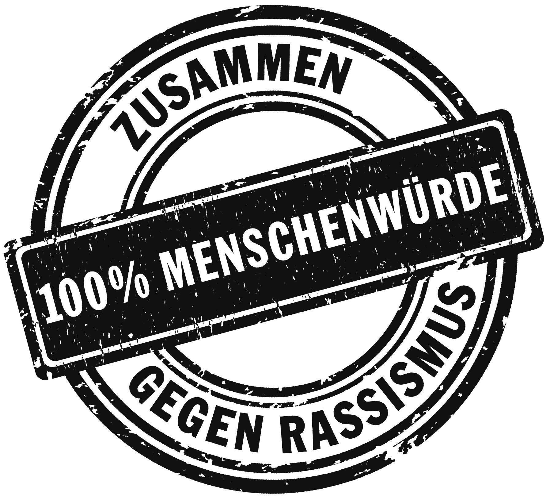 Fotografie – Stempel: 100% Menschenwürde. Zusammen gegen Rassismus