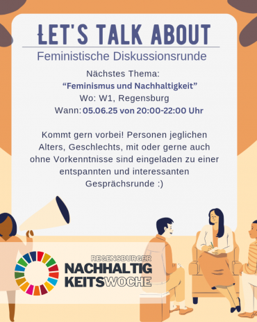 Die Abbildung zeig eine Beschreibung mit Uhrzeit und Datum sowie Thema der Feministischen Lese- und Diskussionsrunde, die im Rahmen der Nachhaltigkeitswoche 2025 stattfindet.