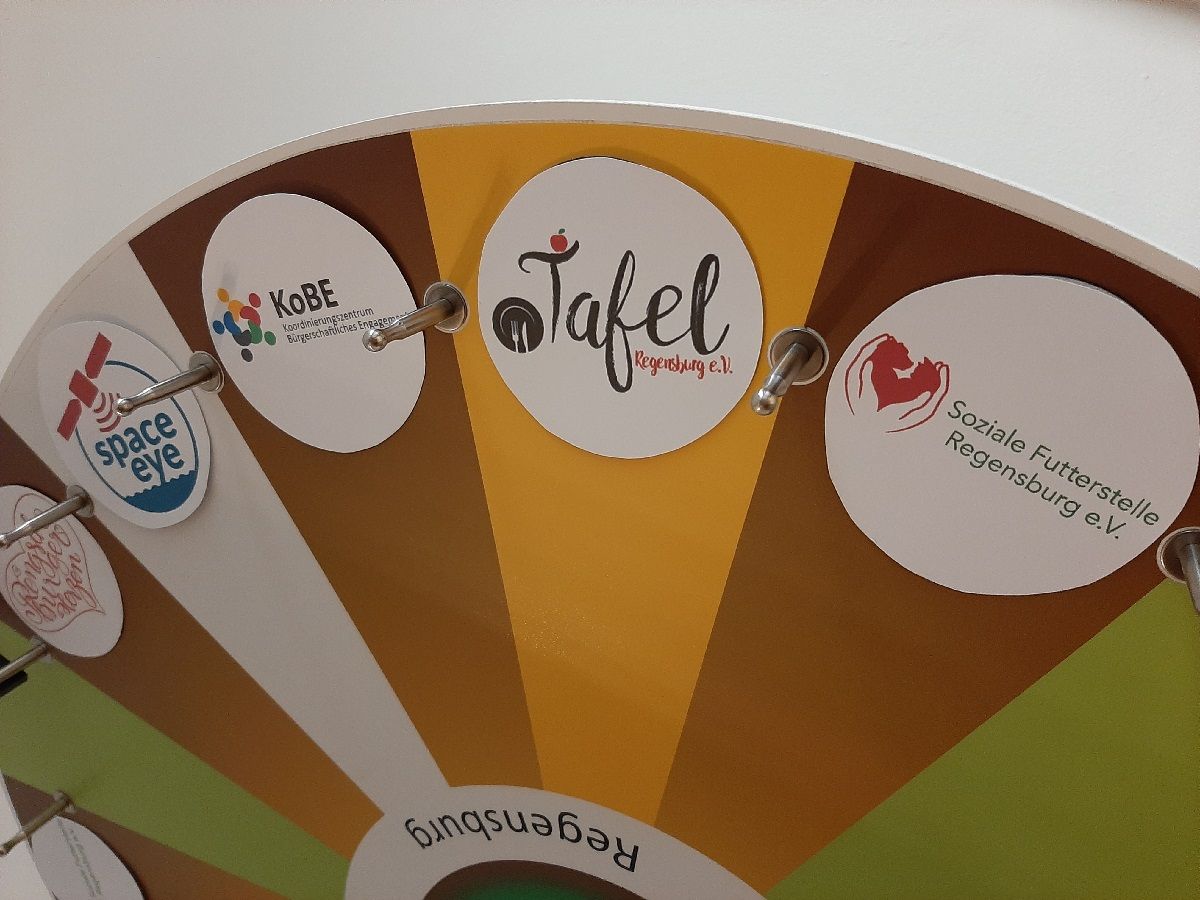 Glücksrad mit den Logos der Vereinen