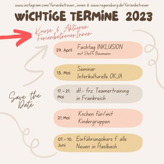 Wichtige Betreuer*innen-Termine April bis Juni vom Amt für kommunale Jugendarbeit (C) Stadt Regensburg, Michaela Schindler