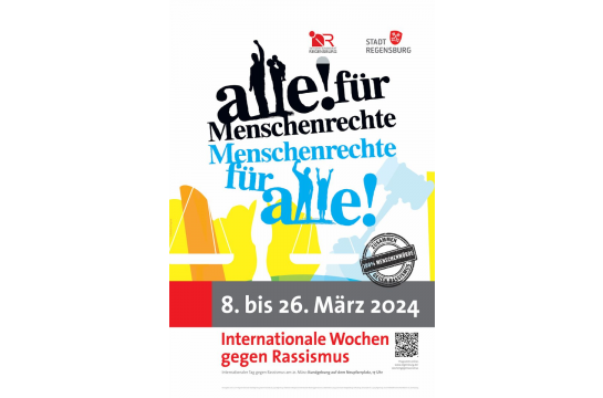 Plakat - Grafik und Text mit Infos zu den Internationalen Wochen gegen Rassismus