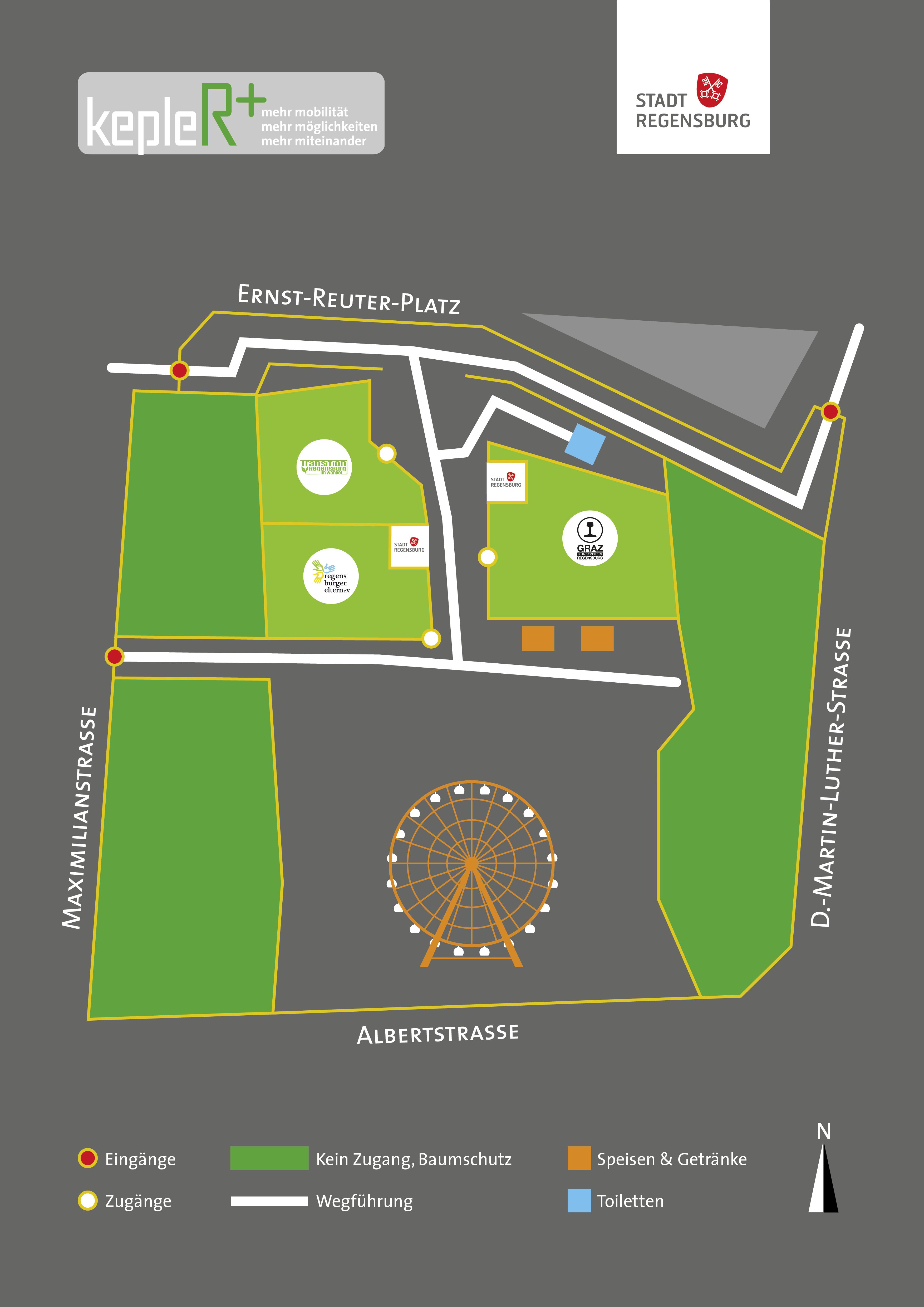Grafik - Lageplan der Zwischennutzung auf dem Keplerareal in Regensburg